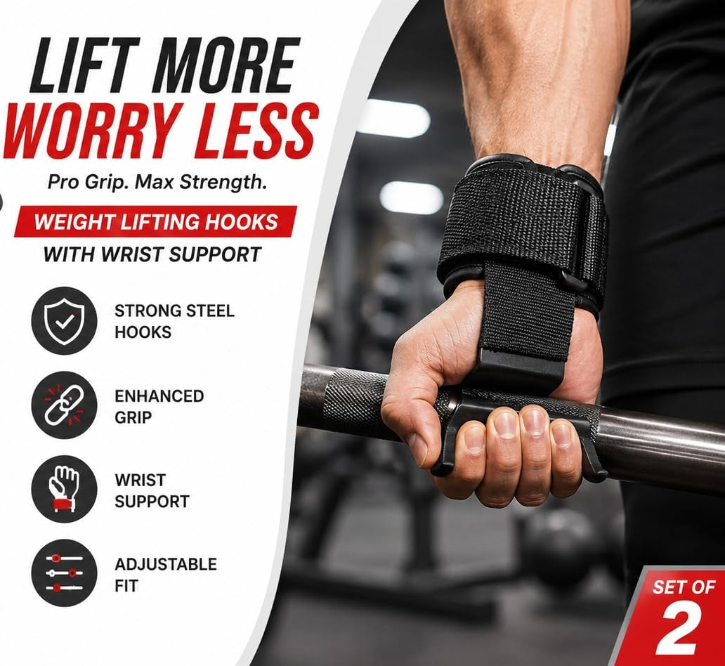 Steel Hook Weightlifting Grip Straps