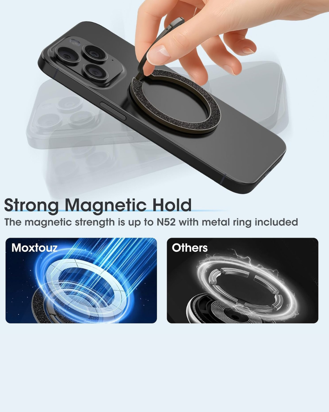 Magnetic Phone Ring Grip - Compatible Kickstand & Secure Hold