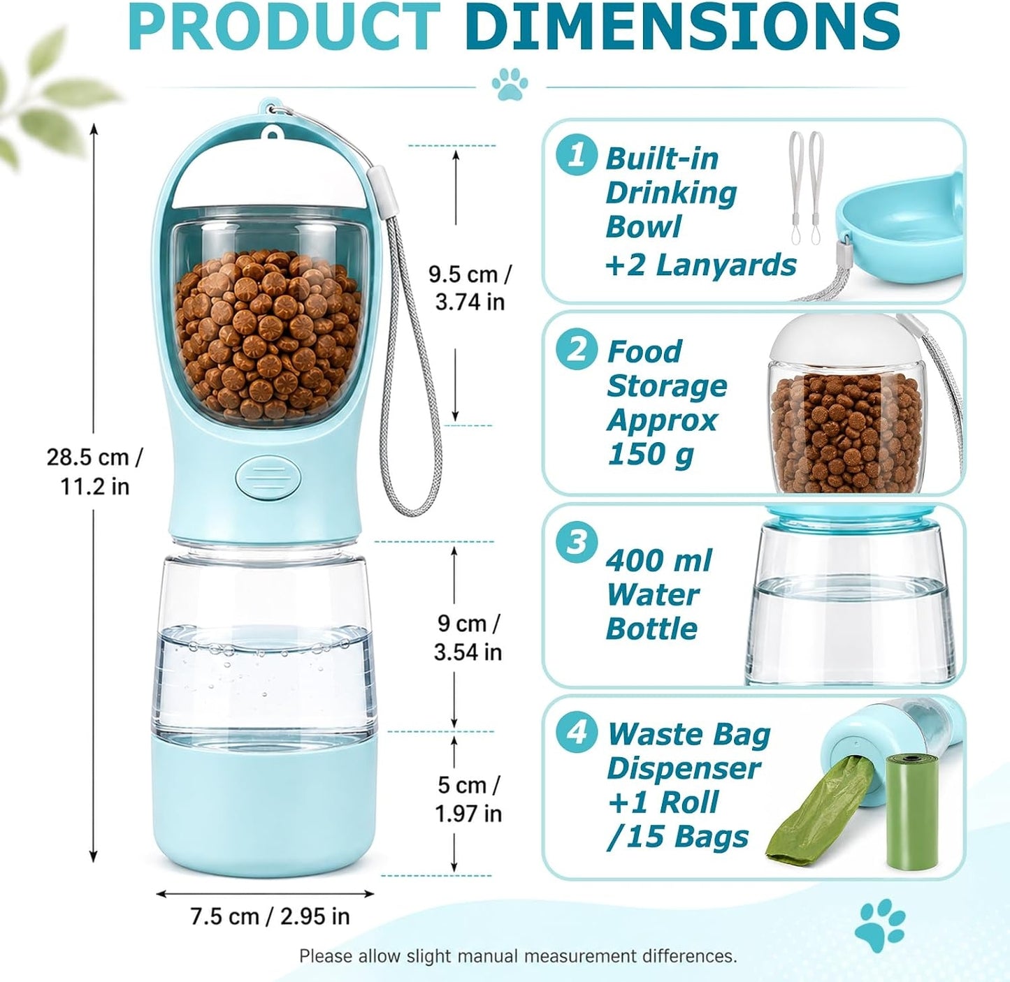 Dog Walking Bottle with Treat and Bag Holder