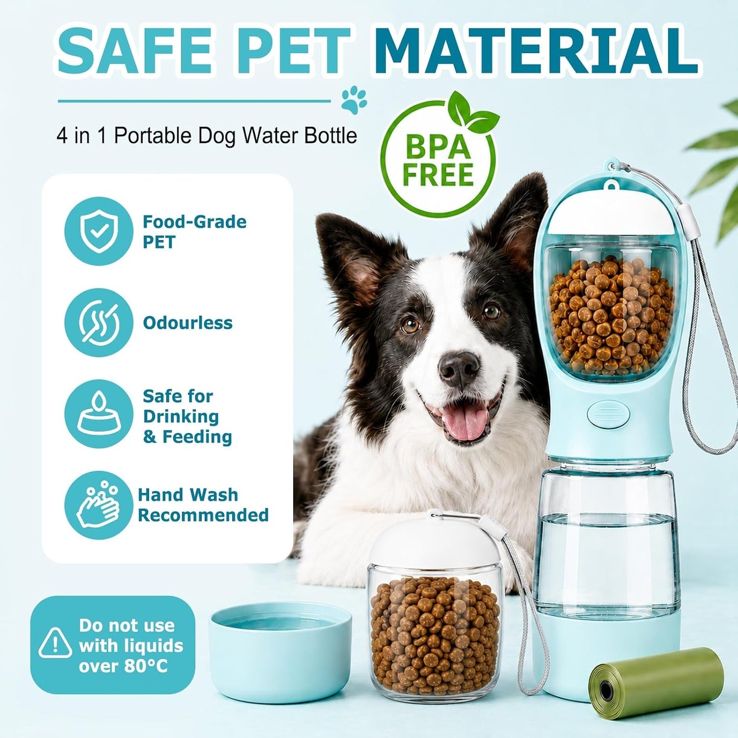 Dog Walking Bottle with Treat and Bag Holder