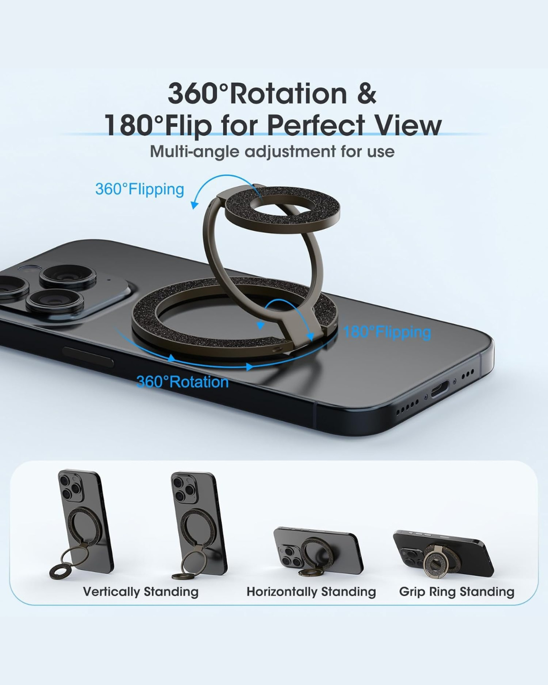 Magnetic Phone Ring Grip - Compatible Kickstand & Secure Hold