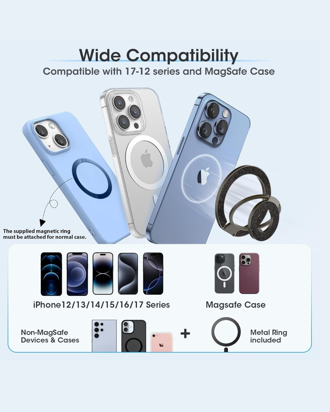 Magnetic Phone Ring Grip - Compatible Kickstand & Secure Hold